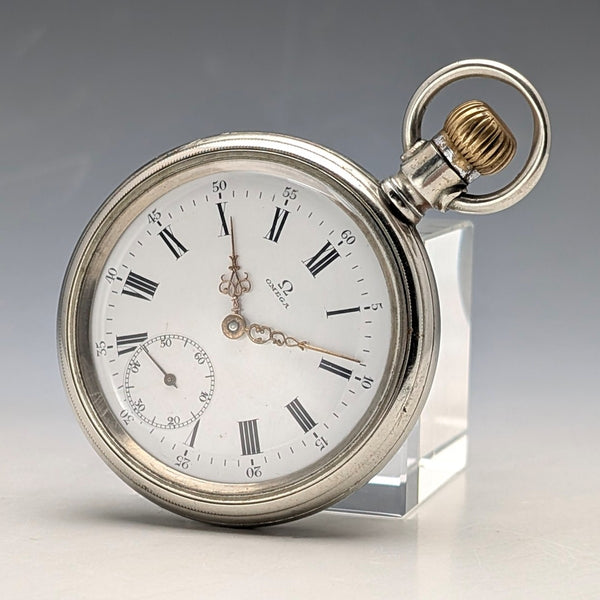 Antique Omega pocket watch from around 1910, diameter 53mm, alloy case, in good working order